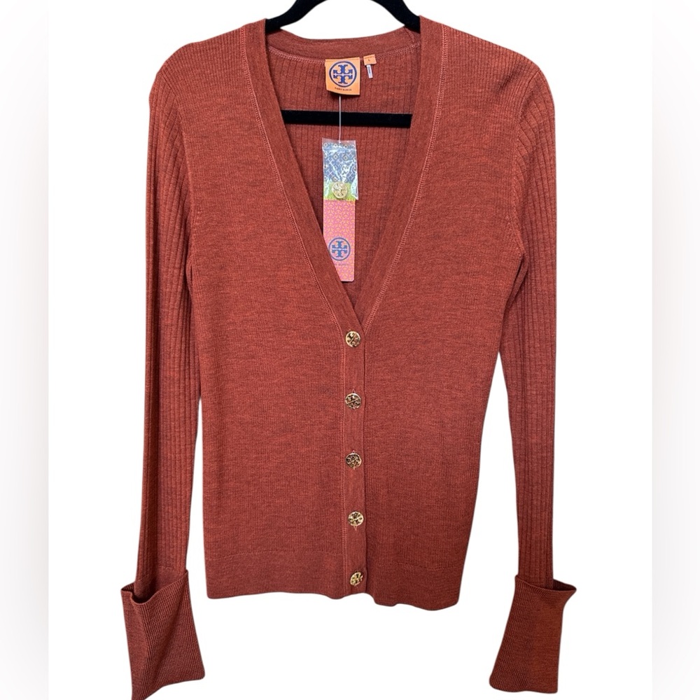 ⭐️NWT⭐️Tory Burch Shrunken Simone Sweater with Gold Tory Logo Buttons. Size L